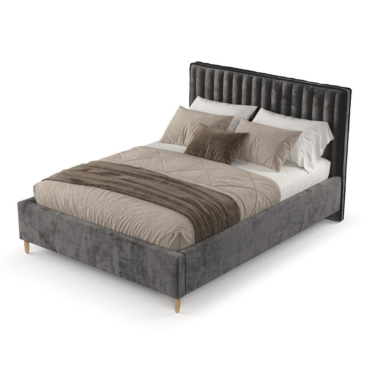 POLSTERBETT Aria 120/200 cm Anthrazit im Lotta Stoff - Anthrazit/Naturfarben, Holz/Holzwerkstoff (120/200cm) - AltaBeds