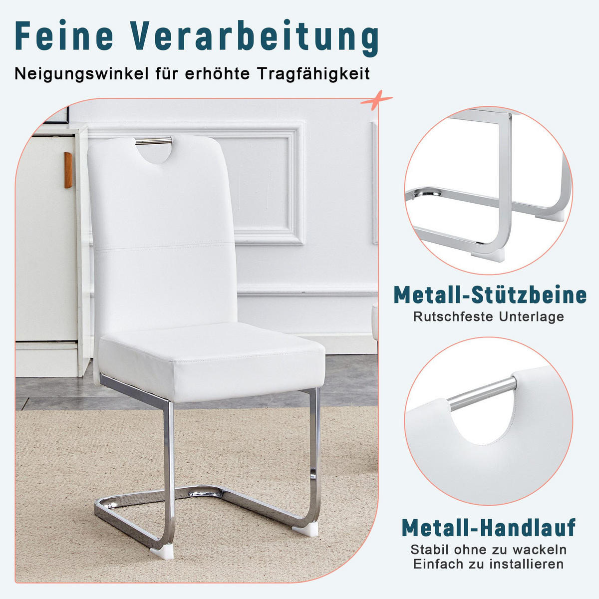 ESSZIMMERSTUHL, Essstühle, Stühle, Freischwinger, gepolstert,2St - Weiß, Metall (41/97/45cm)