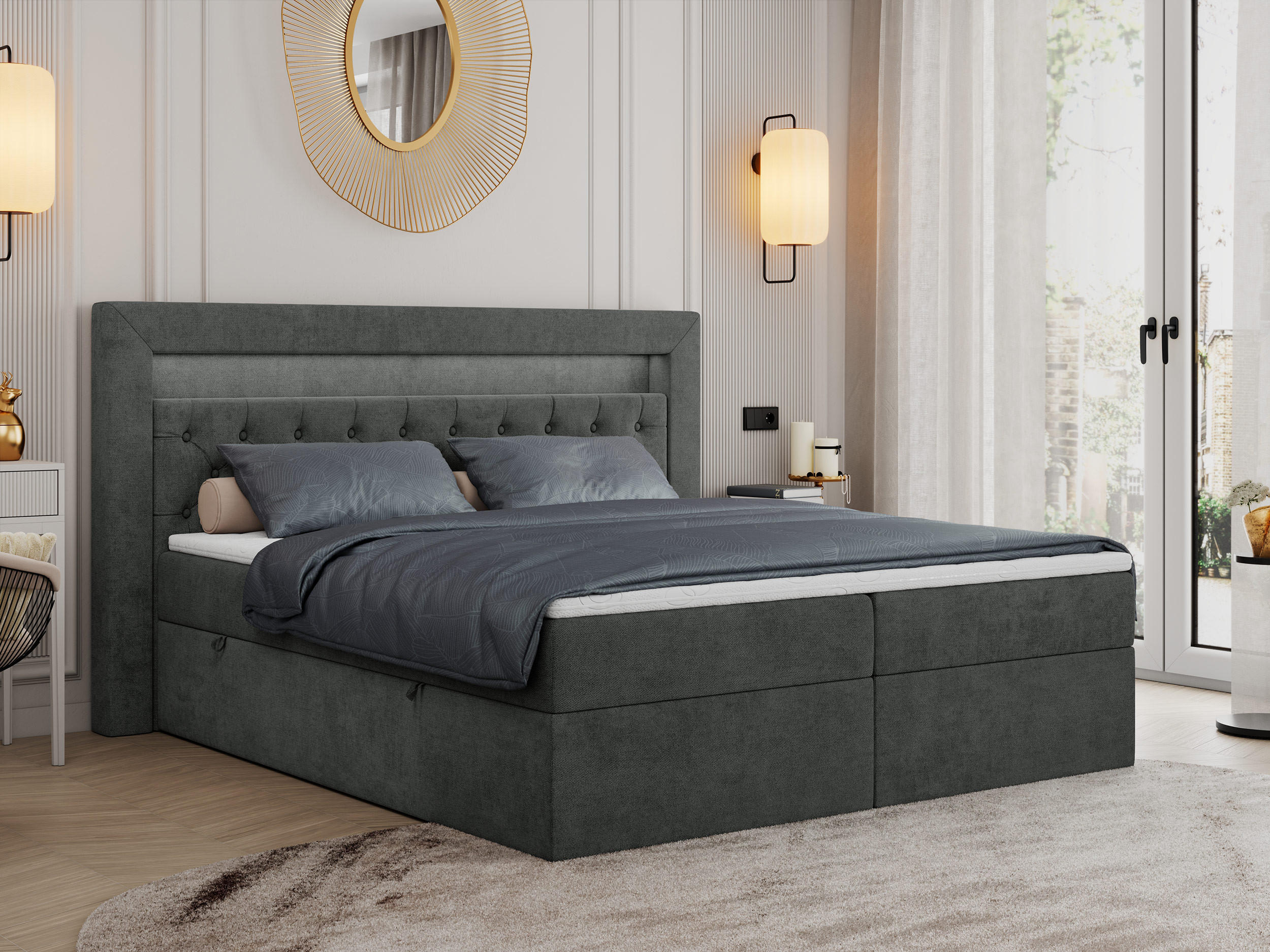 BOXBETT GOLD-6 LED 160/200 Dunkelgrau Struktur - H3 - Dunkelgrau, Holz/Textil (160/200cm) - MKS