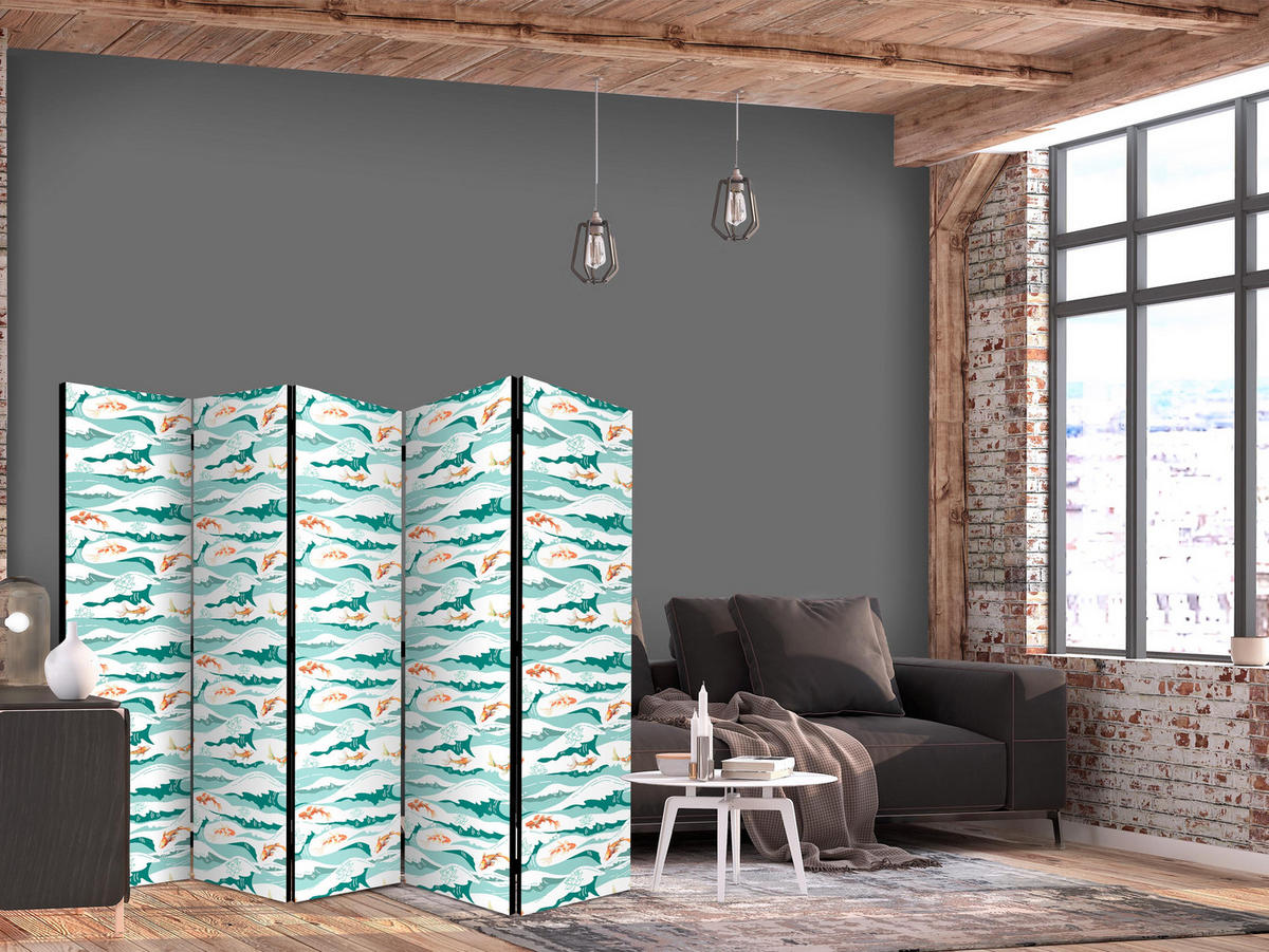Muralo PARAVENT Akustik 5-tlg 225x172 cm Koi Fische Meereswellen jetzt ...