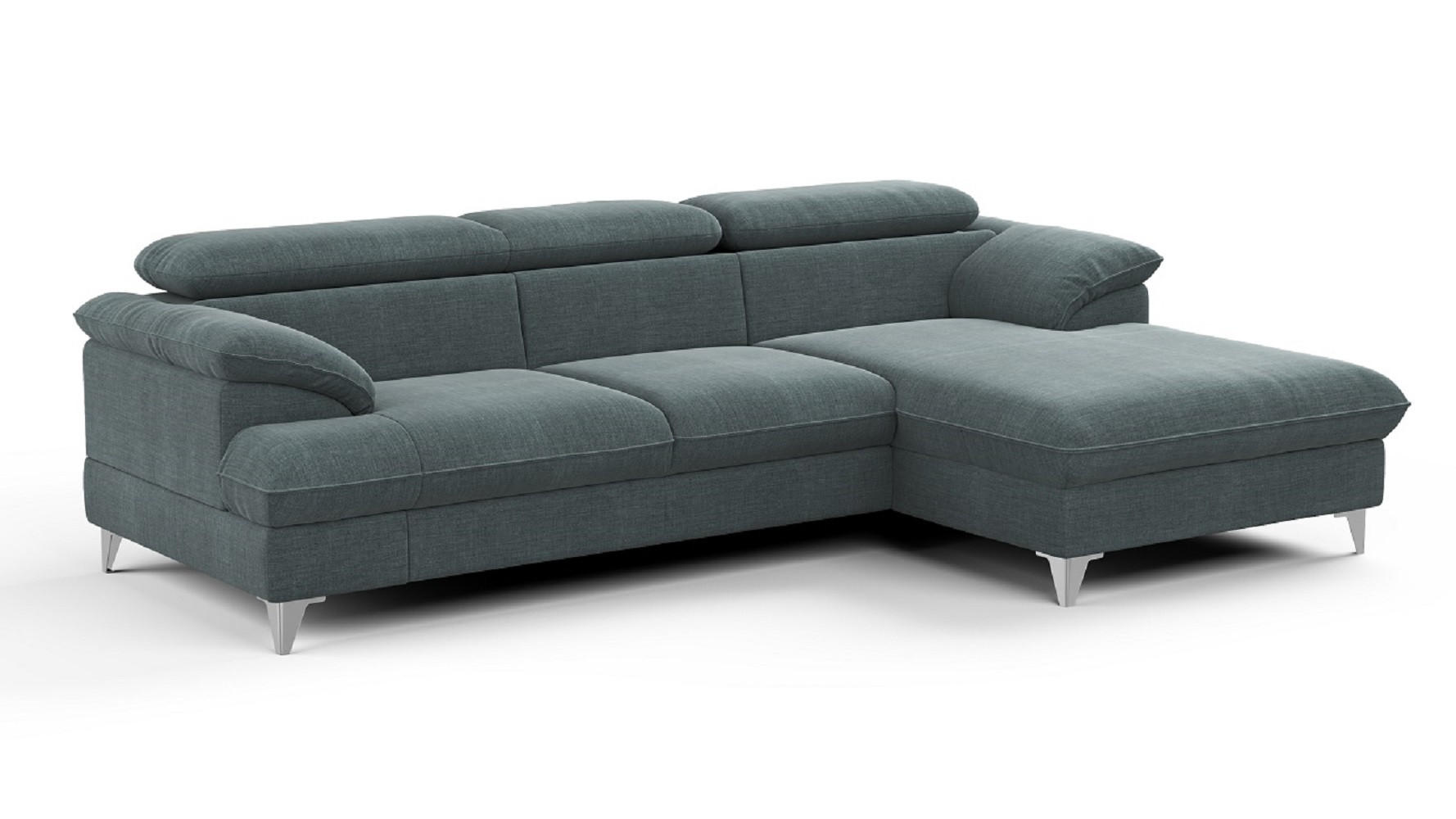 ECKSOFA mit Schlaffunktion und Bettkasten, verstellbare Kopfstützen - Chromfarben/Anthrazit, Textil/Metall (167/254cm) - Cotta