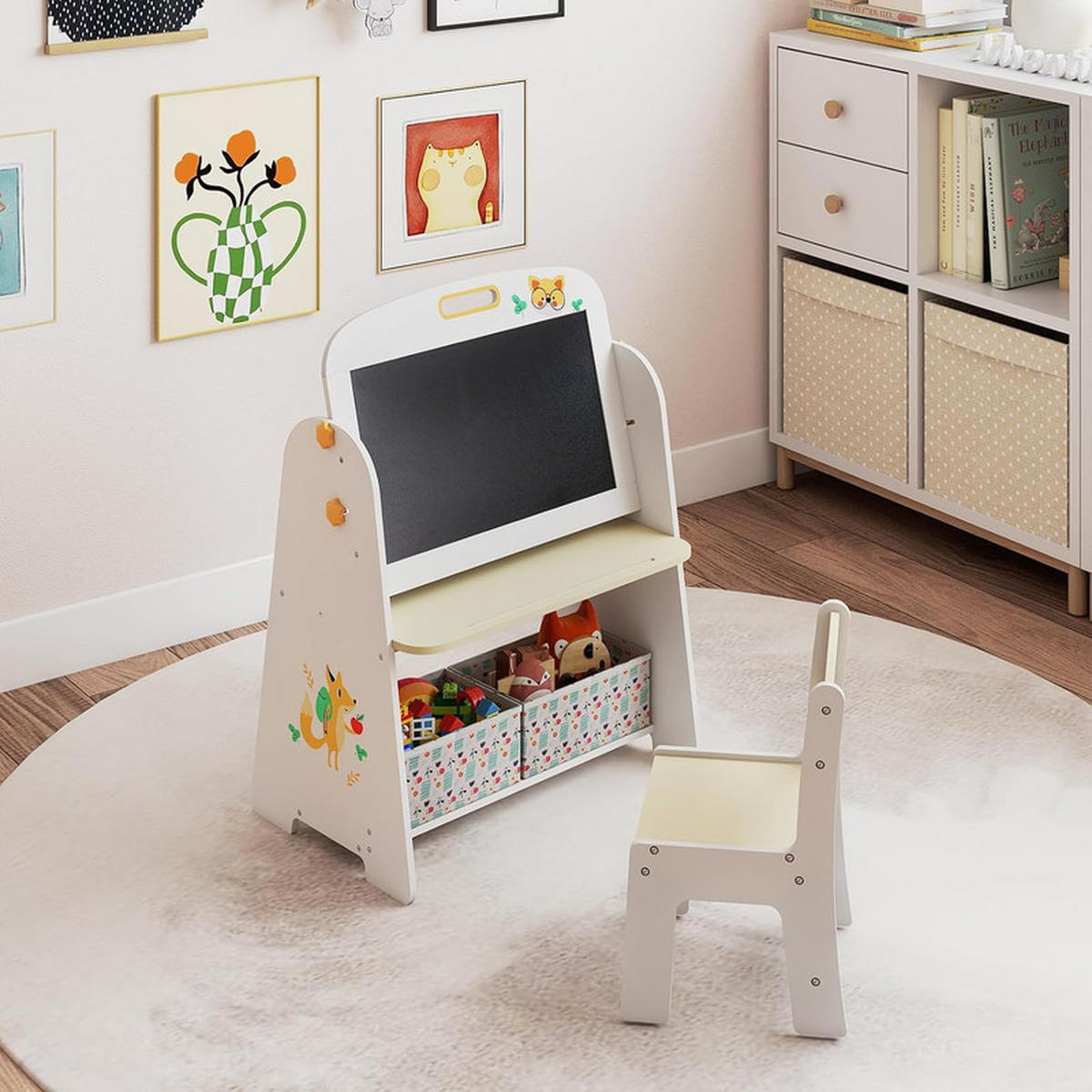 KINDERSTAFFELEI-SET mit Stuhl natur(2-tlg) - Naturfarben, Holzwerkstoff (60/80/40cm) - COSTWAY