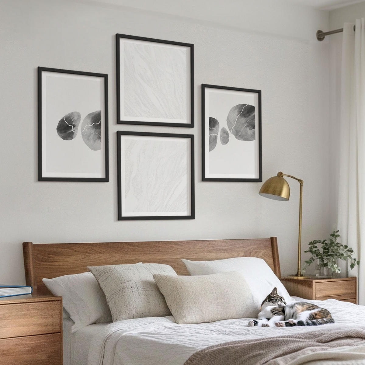 WANDBILDER 4er-Set - 50x50 cm & 40x60 cm Schwarzer Rahmen - Abstrakte Kunst, Farbspritzer - Schwarz, Kunststoff (50/50cm) - ArtPrintCave
