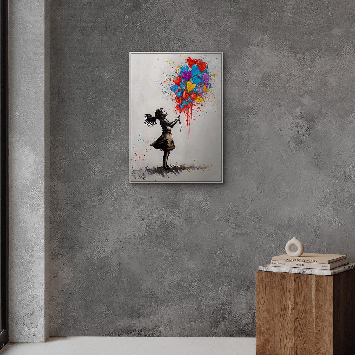 GEMÄLDE Farbige Herzen Schattenfugenrahmen Weiß 70x50 cm - Weiß, Holz (70/50cm) - YS-art gallery