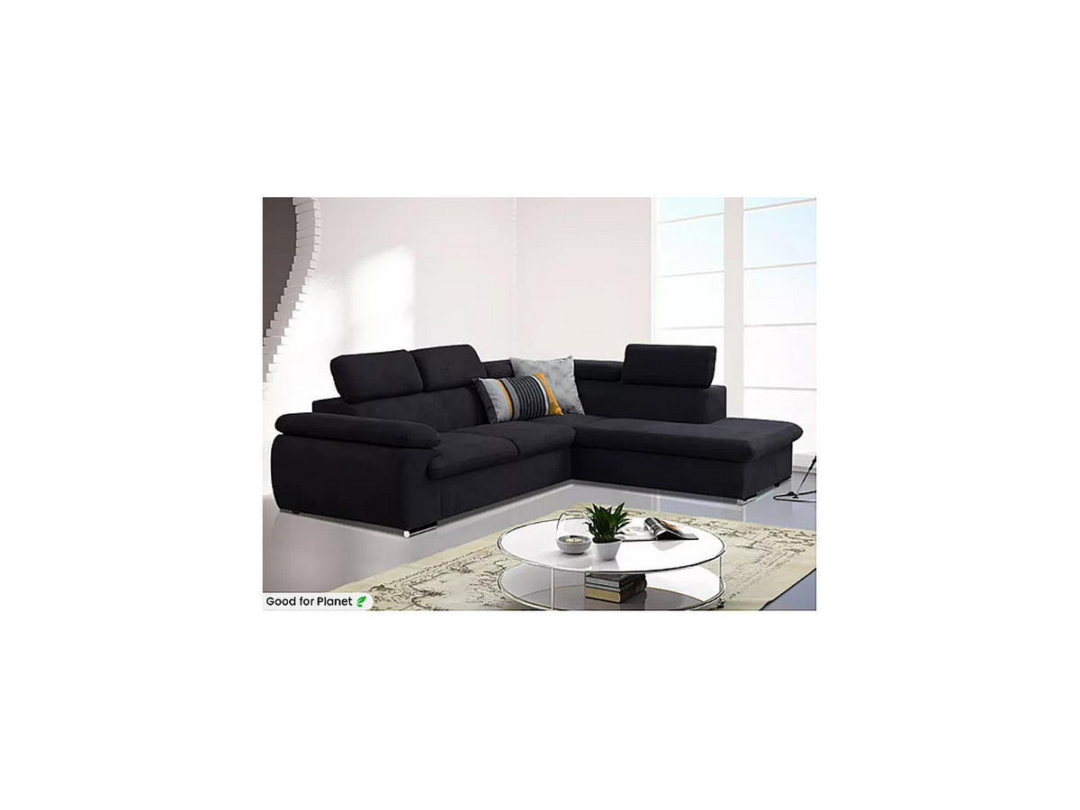 ECKSOFA mit Schlaffunktion & Bettkasten - Ecke Links - Stoff - Schwarz - FABIEN - Schwarz, Textil (221/271cm) - Vente-Unique