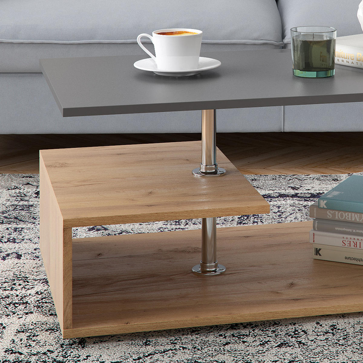 COUCHTISCH Guillermo Anthrazit/Sandeiche 91 x 52,6 cm - Anthrazit/Sonoma Eiche, Holzwerkstoff (52.6/91/41cm) - Vicco