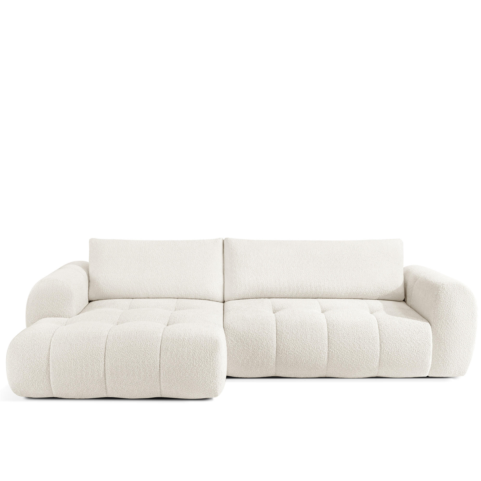ECKSOFA LINKS LIRA, Weiß, Bouclé - Weiß, Holz/Holzwerkstoff (295/112cm) - KONSIMO®