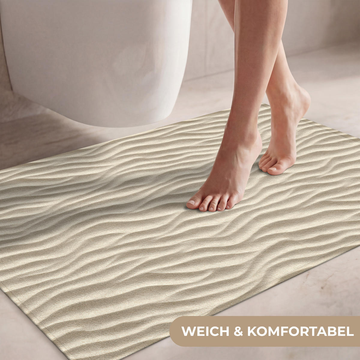 WC PŘEDLOŽKA Písek - Vlny - Béžová 90x60 cm - písková barva, textil/plast (90/1cm) - OnlyWow