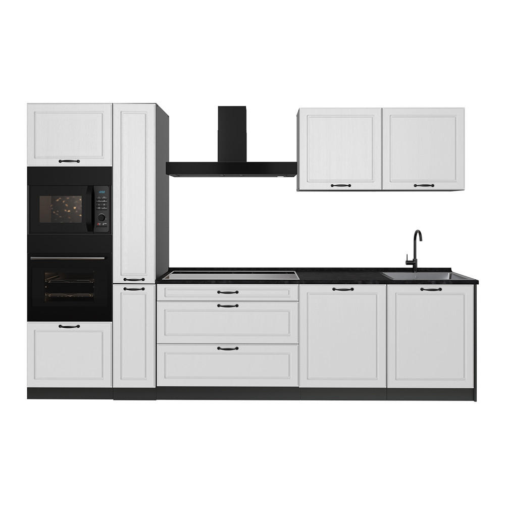 KÜCHENZEILE R-Line, Weiß Landhaus/Anthrazit, 310 cm Arbeitsplatte Anthrazit - Anthrazit/Weiß, Holzwerkstoff (310/206.8/60cm) - Vicco