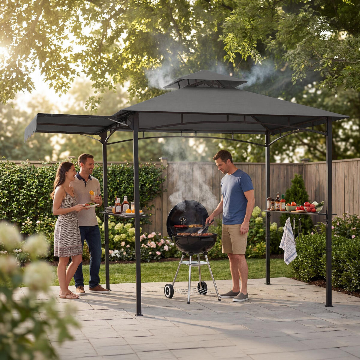 GRILLPAVILLON Maracaibo, 316 x 150 x 250 cm, anthrazit - Anthrazit, Kunststoff (150/250/316cm) - tectake