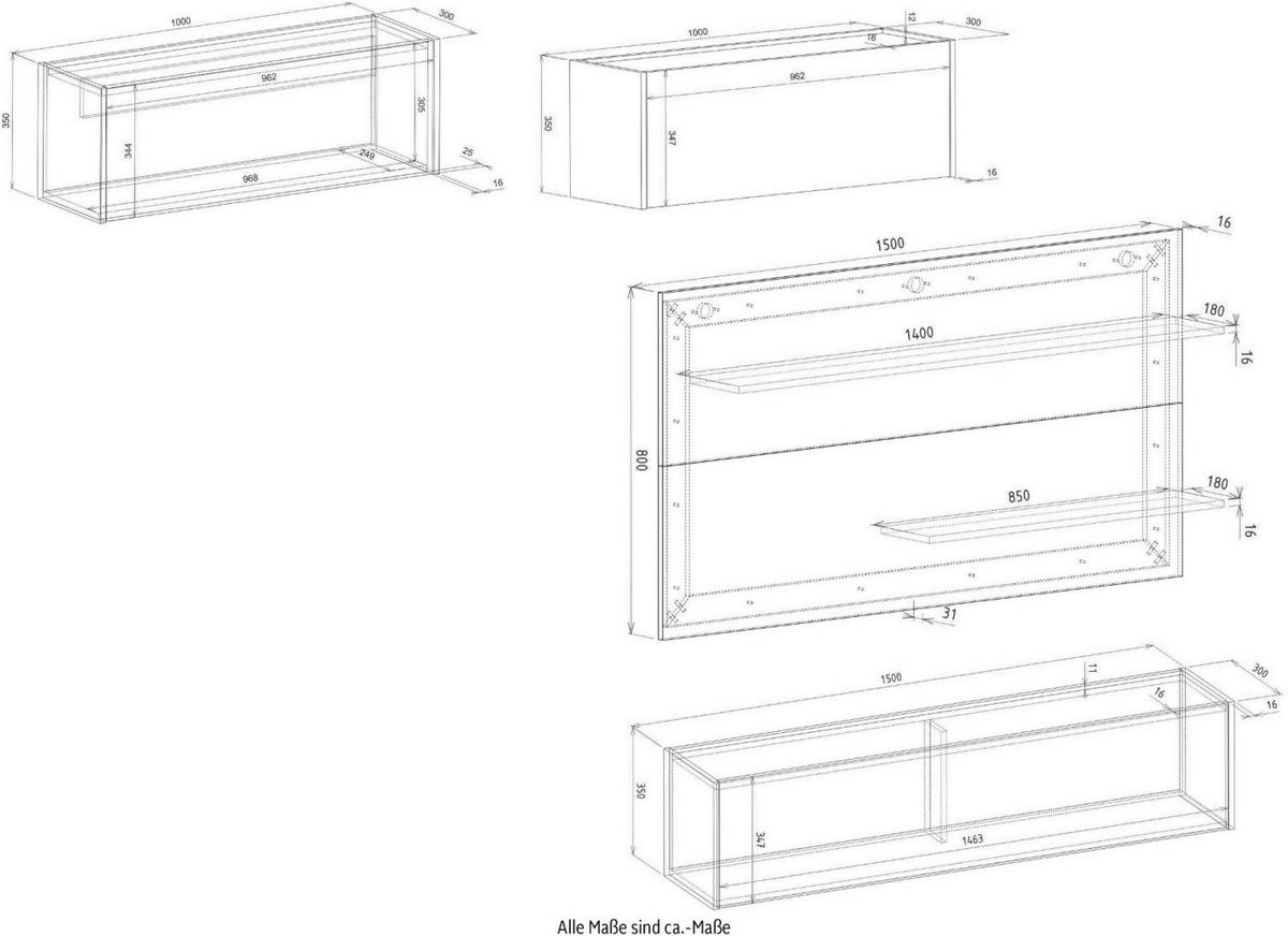 WOHNWAND grau matt, Eiche Wotan 350 cm, Schrankwand mit Sekretär - Eiche Wotan/Grau, Holzwerkstoff/Metall (350/180/30cm) - Furn.Design