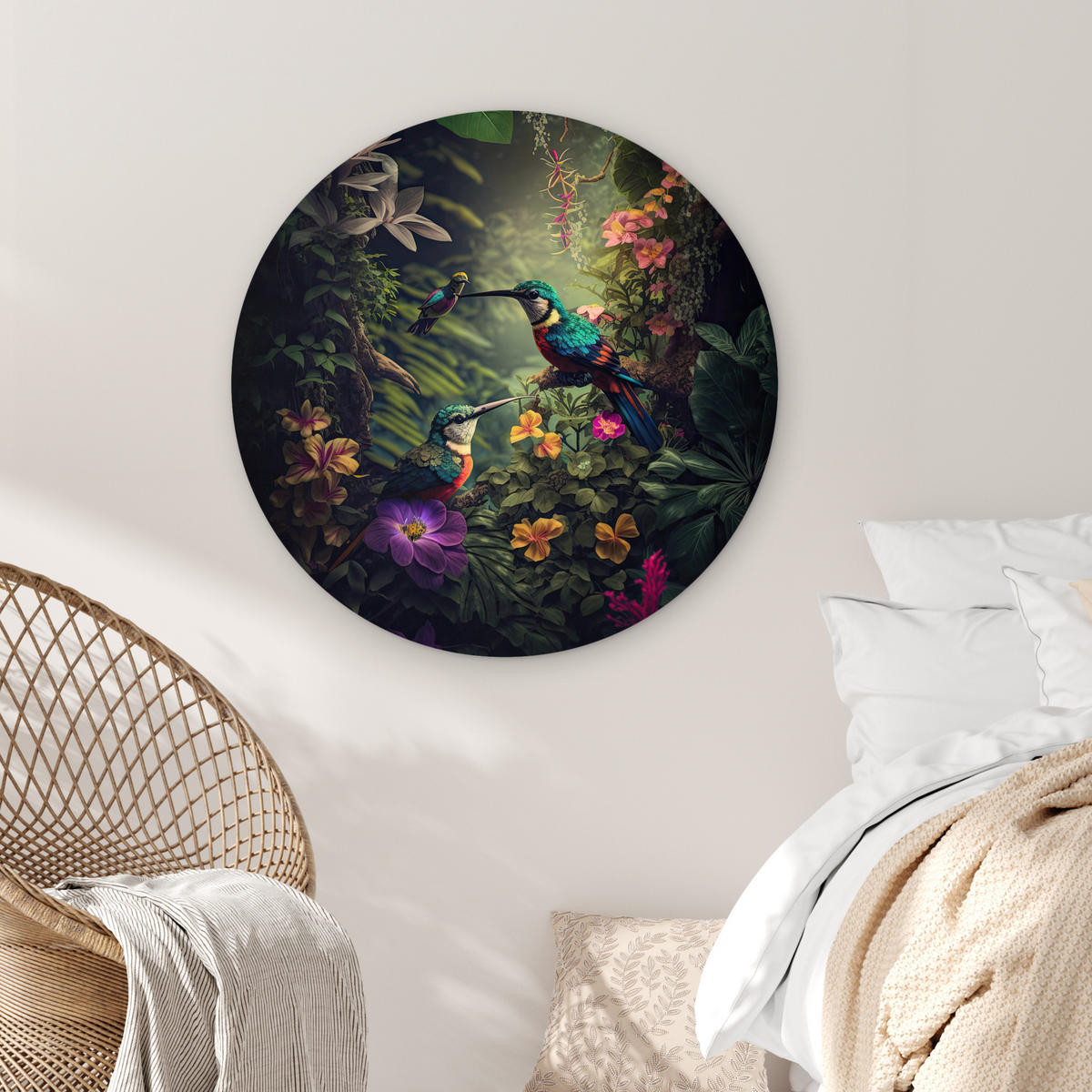 WANDBILD Blumen - Vogel - Dschungel - Pflanzen 90x90 cm - Petrol, Kunststoff (90/90cm) - MuchoWow