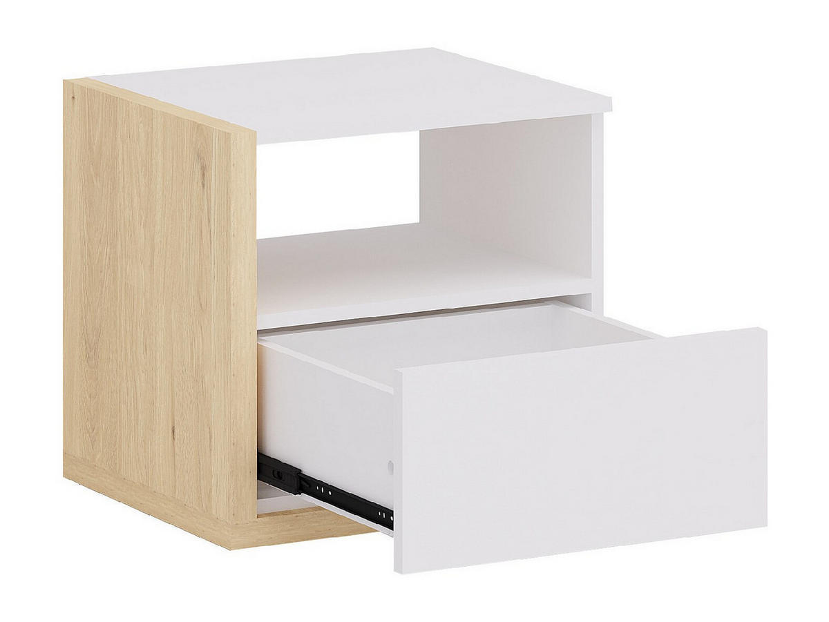 2ER-SET Nachttische skandinavisch mit 1 Schublade & 1 Ablage - Weiß & Holzfarben - NAPOLI II - Naturfarben, Holz (46.4/43/39cm) - Vente-Unique