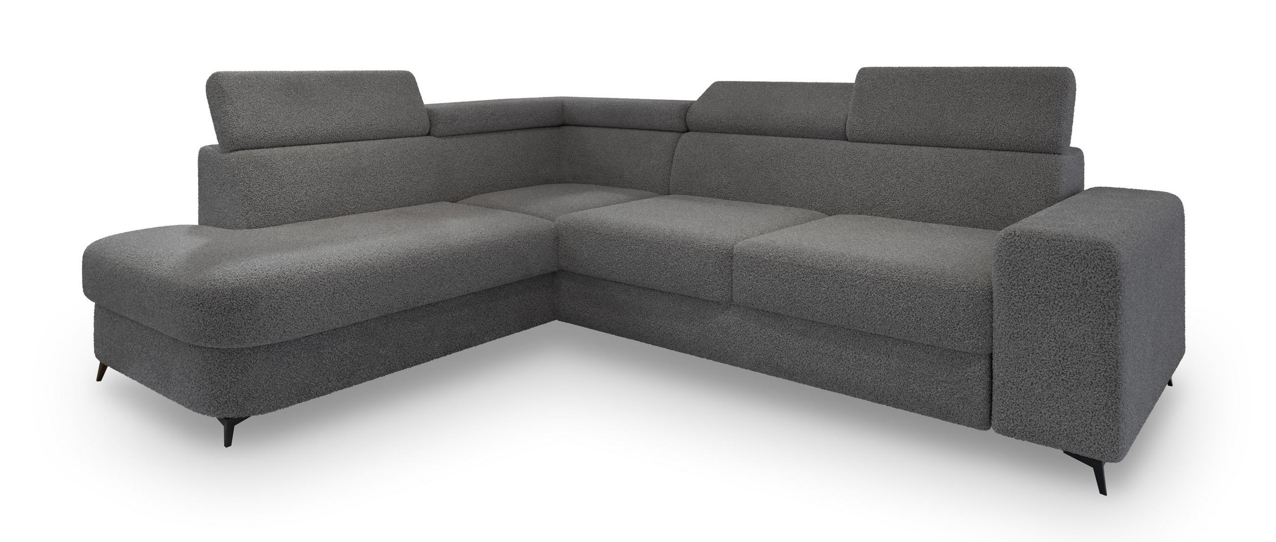 ECKSOFA ALVORO L-S Grau Boucle-Stoff mit Schlaffunktion - Grau, Holz (253/190cm) - MASSENO