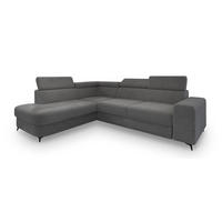 ECKSOFA ALVORO L-S Grau Boucle-Stoff mit Schlaffunktion - Grau, Holz (253/190cm) - MASSENO