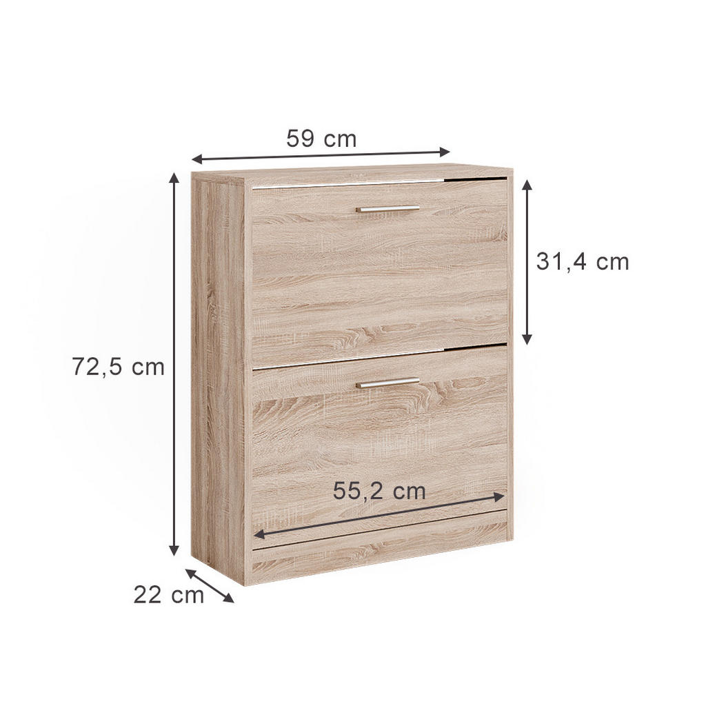 Thumbnail - Vicco Schuhschrank, Sonoma Eiche, Holzwerkstoff, 2 Fächer, 2 Schubladen, Rechteckig, 59x72.5x22 cm, Garderobe, Schuhaufb...