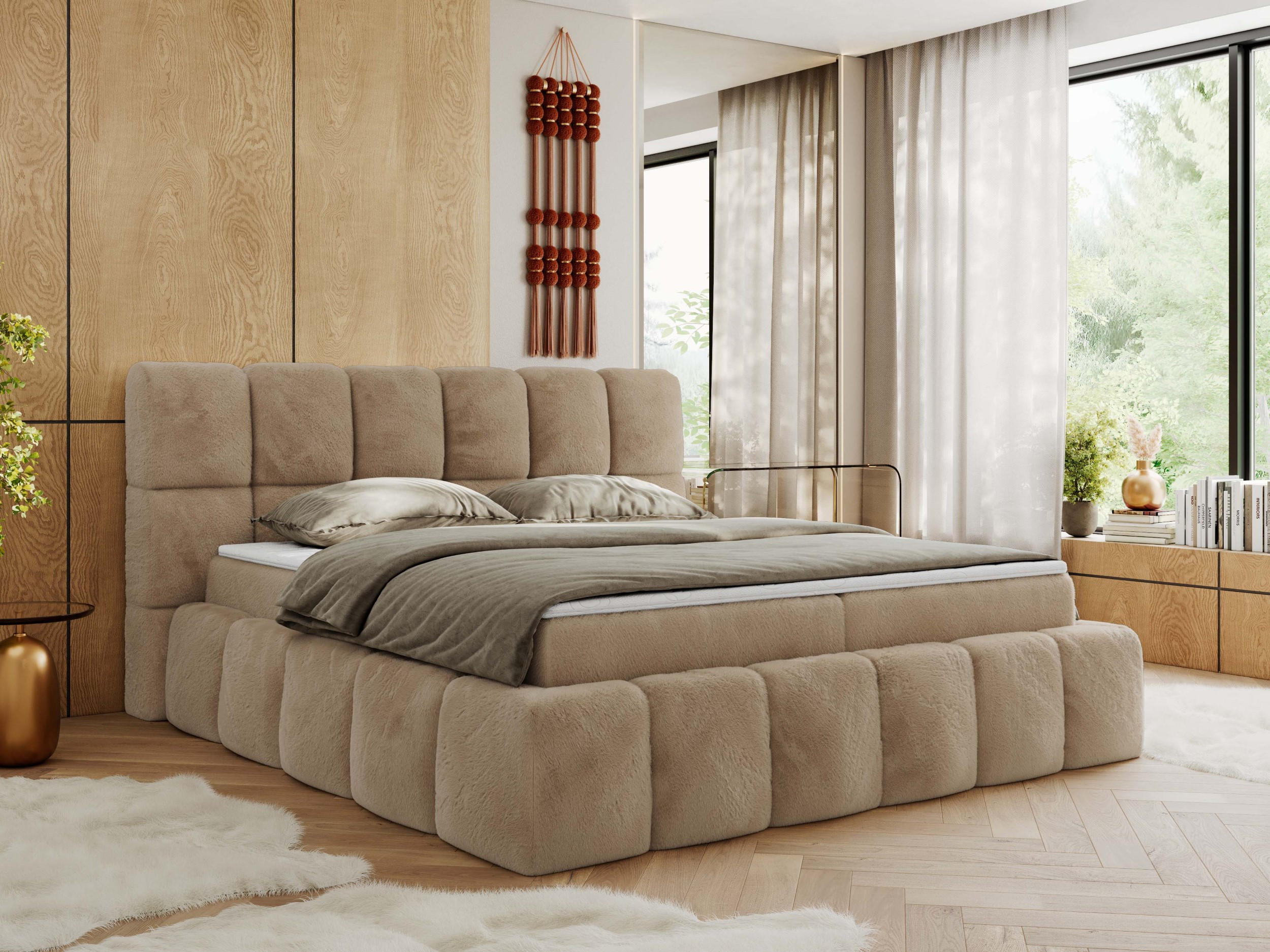 BOXBETT NIRA 200/200 - Beige Plüsch - H3 - Beige, Holz/Textil (200/200cm) - MKS