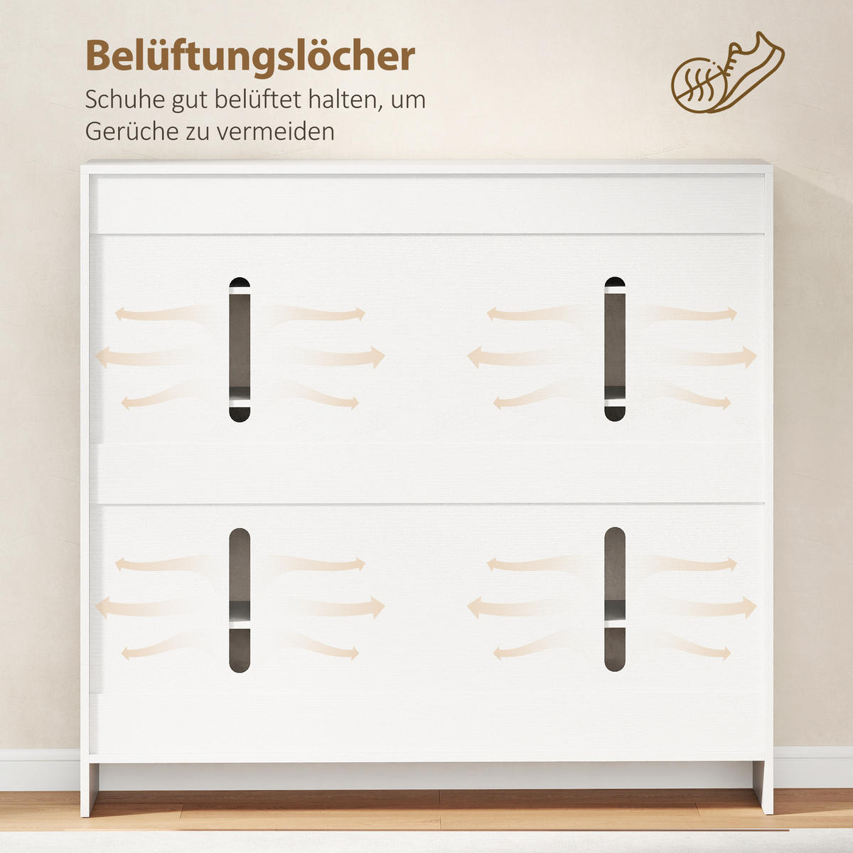 SCHUHSCHRANK, Schuhregal mit Verstellbaren Ablagen, Belüftungslöchern, Weiß - Weiß Hochglanz/Weiß, Holzwerkstoff (34/108.5/106.4cm) - HOMCOM