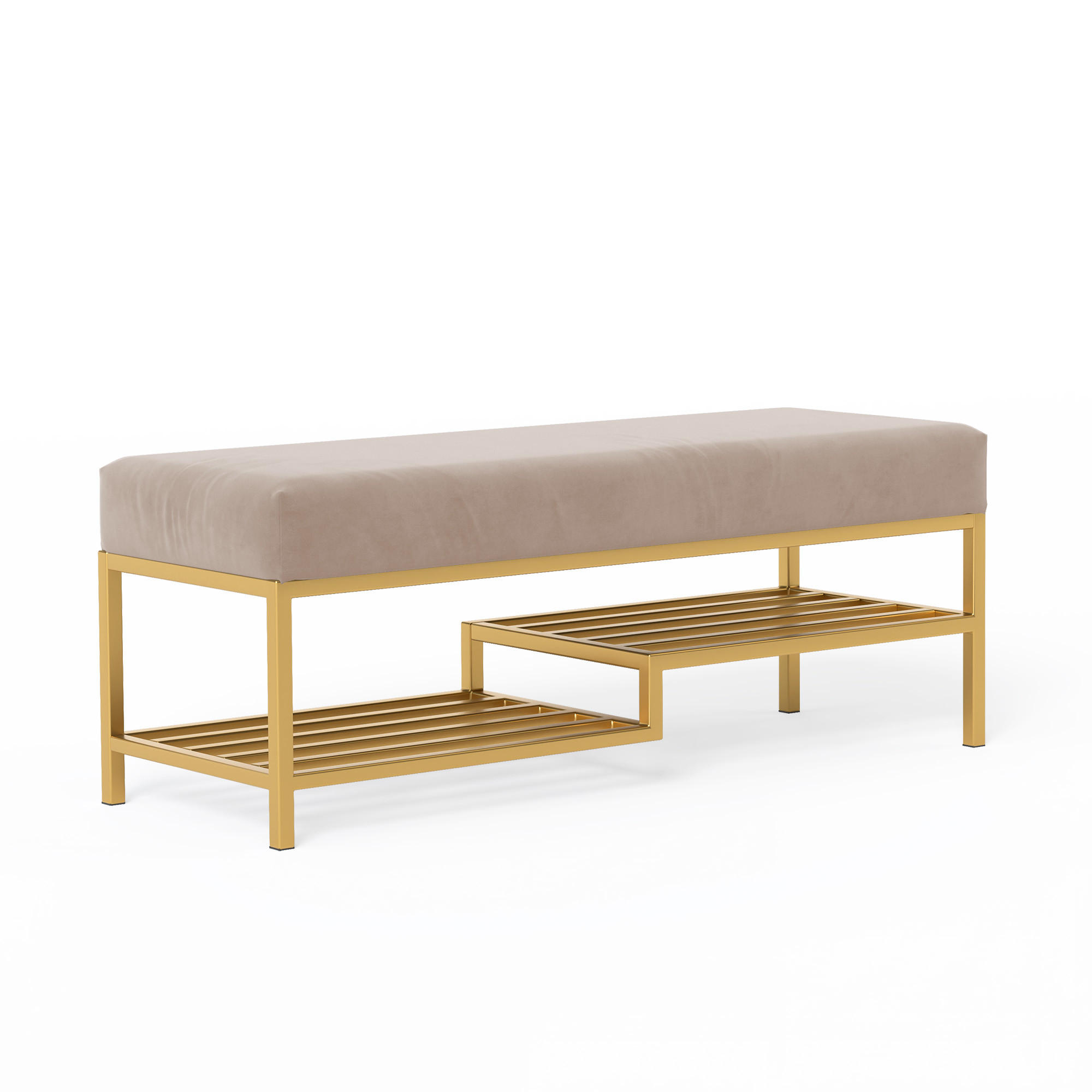 POLSTERBANK STEP 80 cm Gold / Beige ,Metallgestell - Beige, Metall (80/45/35cm) - Idohome