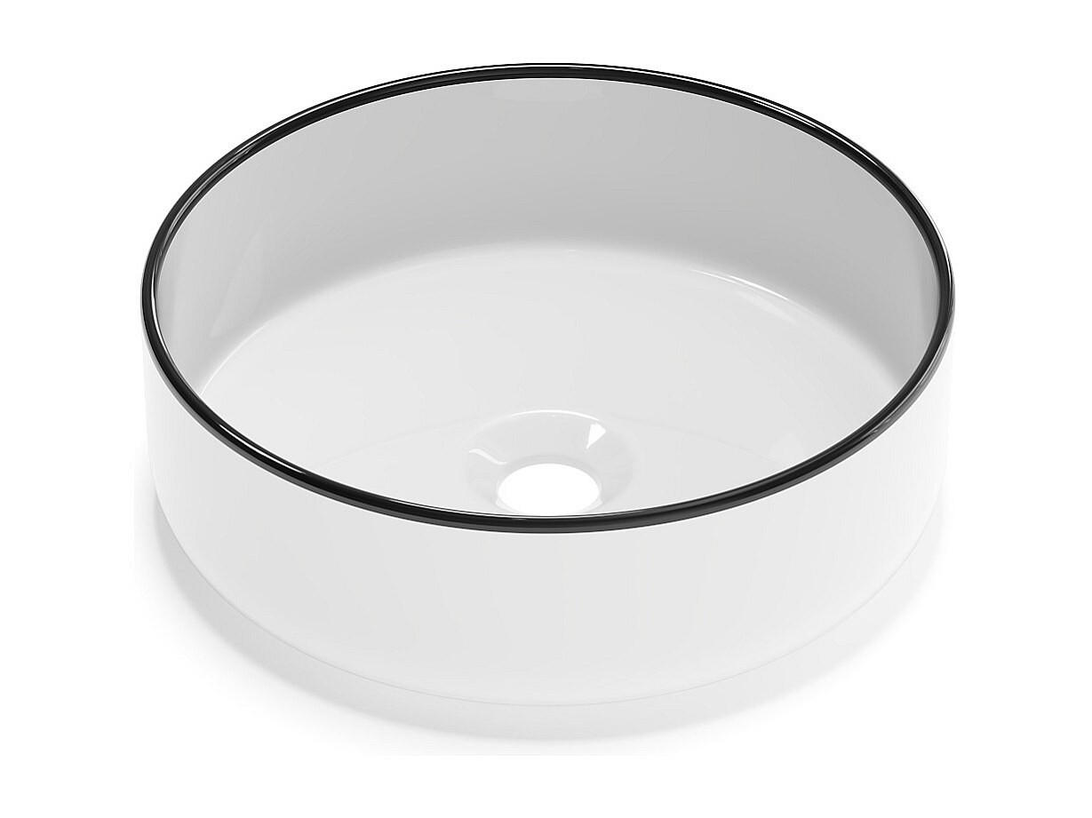AUFSATZWASCHBECKEN rund - Keramik - Weiß mit schwarzer Umrandung - 36 cm - LENISO II - Schwarz, Keramik (36/12/36cm) - Vente-Unique