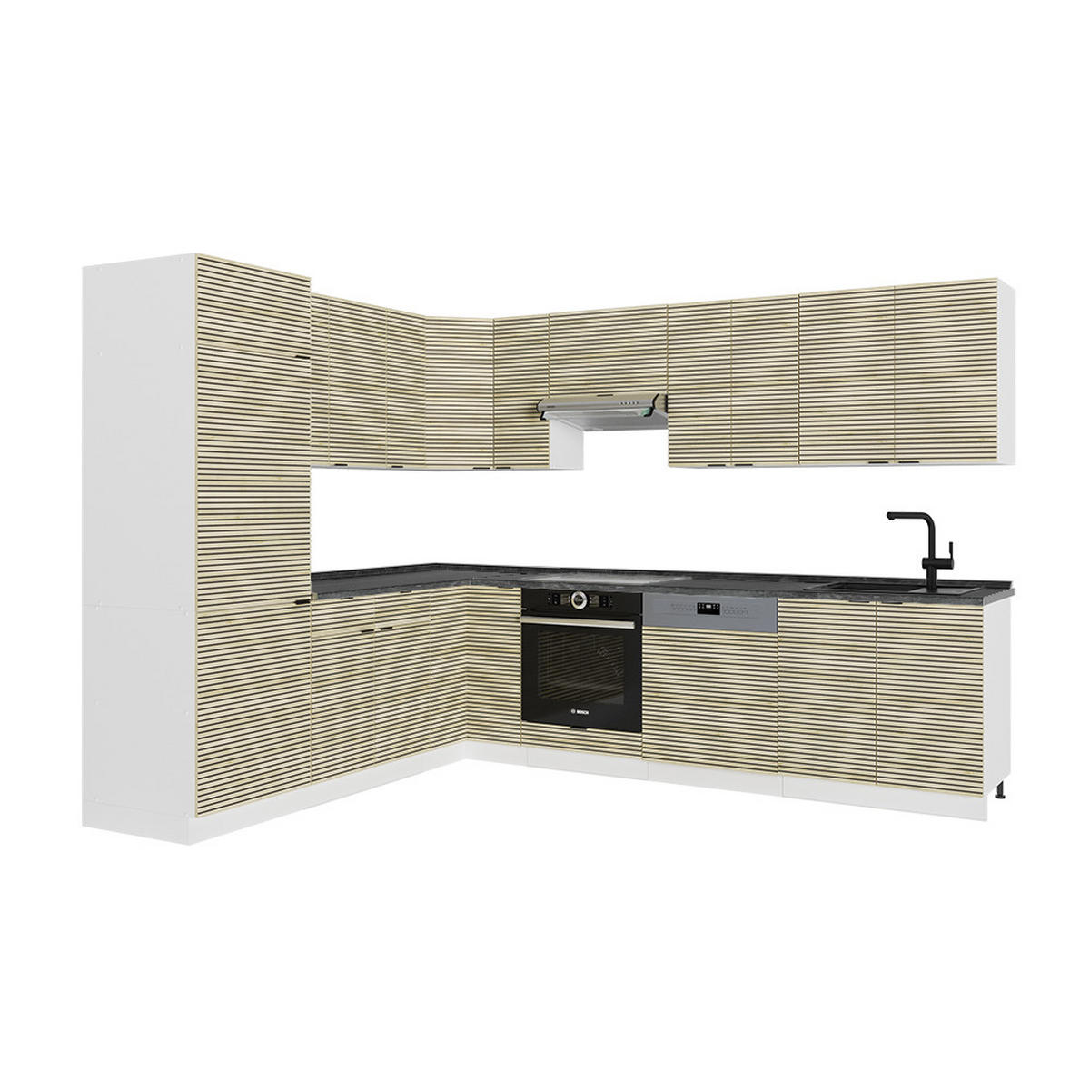 ECKKÜCHE Fame-Line Eiche Paneel/Weiß 227 x 287 cm , AP Anthrazit - Hellbraun/Eichefarben, Holzwerkstoff (287/81.6/60cm) - Vicco