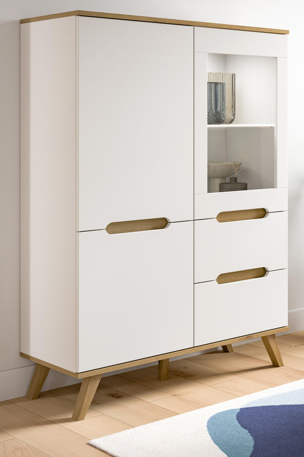 HIGHBOARD weiß, Eiche 100 x 140 cm, Anrichte mit Soft-Close - Eichefarben/Weiß, Holzwerkstoff/Metall (100/140/40cm) - Inn.Furn