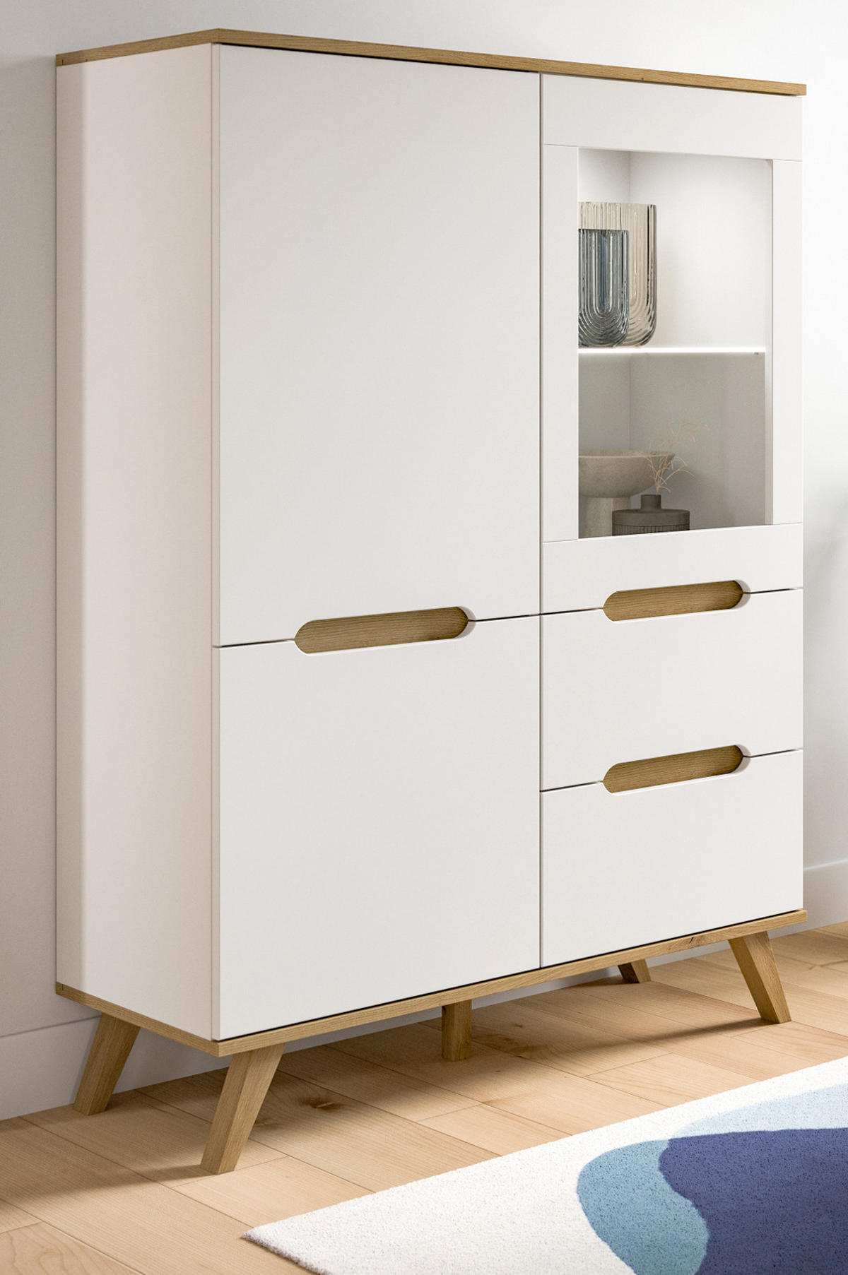 HIGHBOARD weiß, Eiche 100 x 140 cm, Anrichte mit Soft-Close - Eichefarben/Weiß, Holzwerkstoff/Metall (100/140/40cm) - Inn.Furn