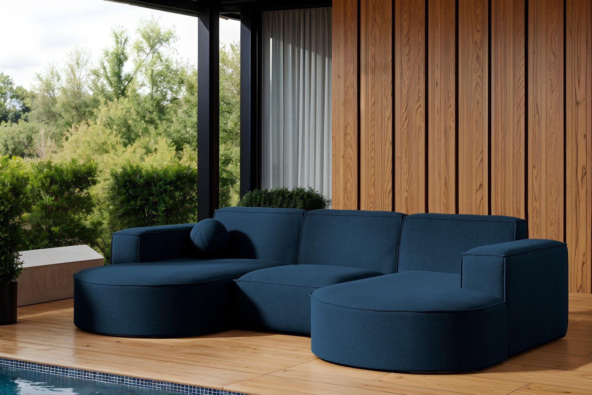 SOFA U-form Sunday - Blau, Holzwerkstoff/Textil (299/78/165cm) - Fun Möbel