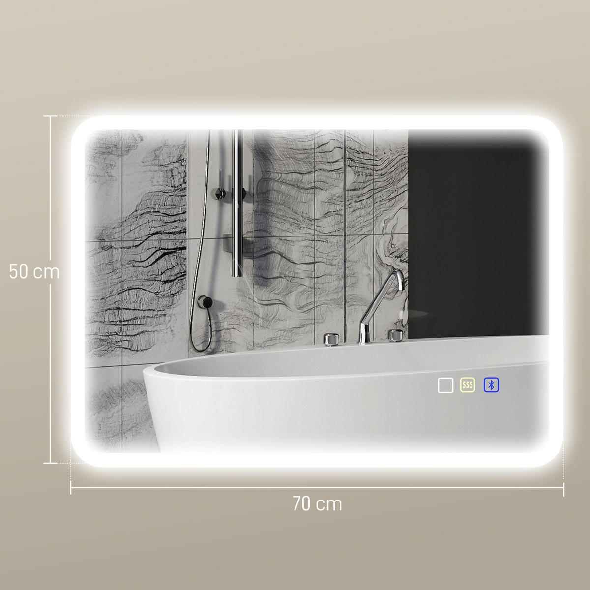 BADEZIMMERSPIEGEL DE-15174 50/70 cm mit Bluetooth und 3 LED-Farben Silber - Silberfarben, Glas (3.5/50/70cm) - ComfortXL
