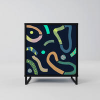 SIDEBOARD CONTRAST DANCE, Schwarz, 57,5x42x67,5 cm, Schwarze Metall-Rahmenfüße - Multicolor/Schwarz, Holzwerkstoff/Metall (57.5/67.5/42cm) - SpaceRebels