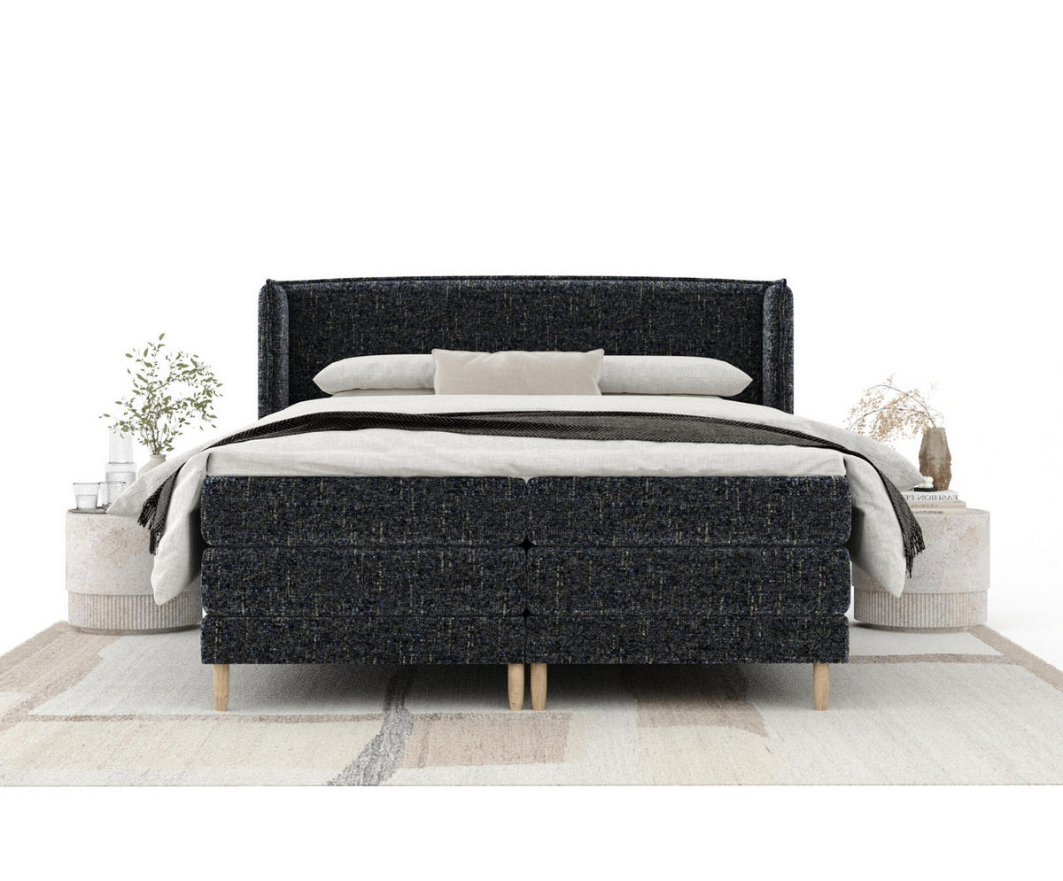 BOXSPRINGBETT Carizzo Marineblau 160/200 cm mit Matratze und Topper - Naturfarben/Dunkelblau, Holz/Holzwerkstoff (160/200cm) - Maison de Reve