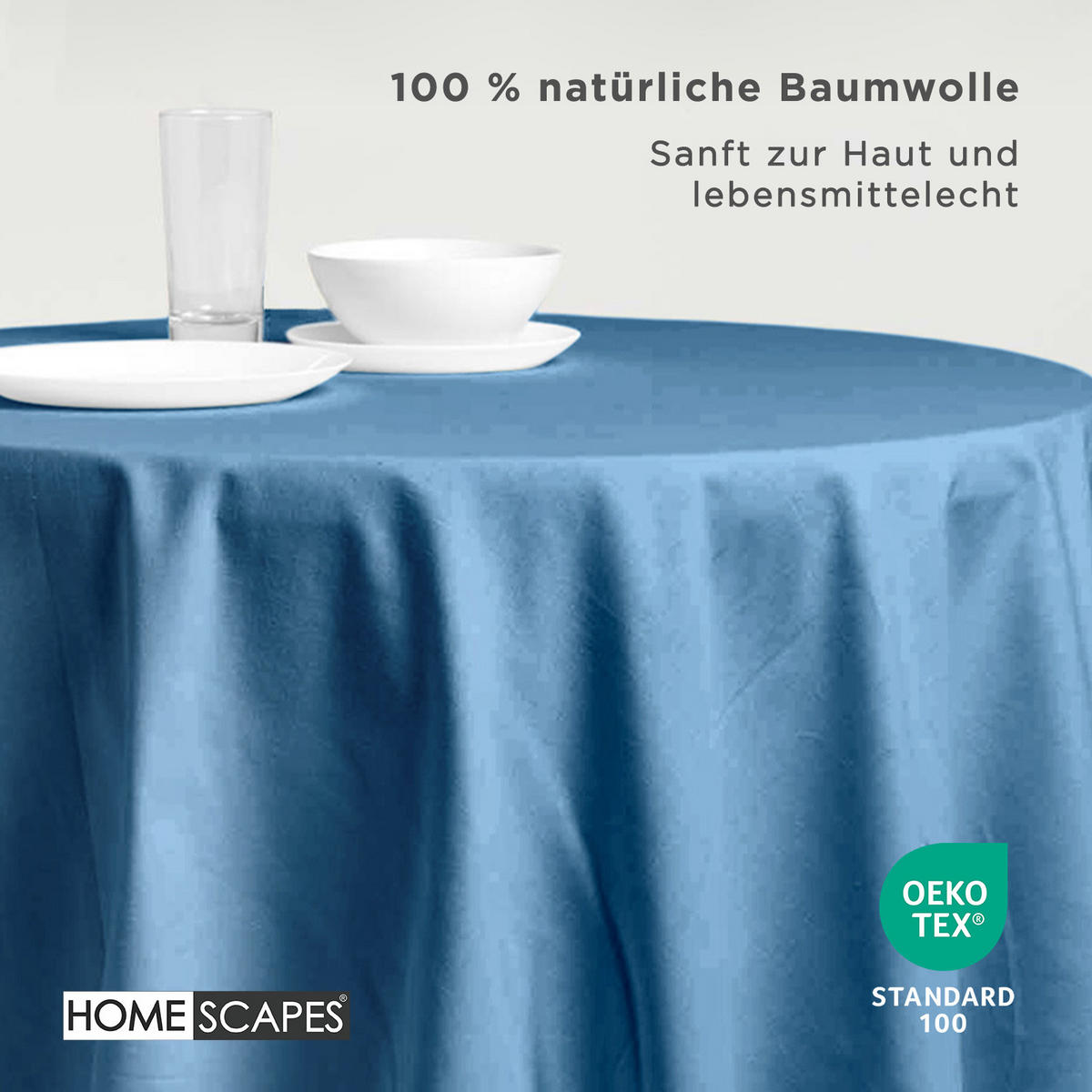 TISCHDECKE blau rund 178 cm, 100% Baumwolle - Blau, Textil (178/178cm) - Homescapes