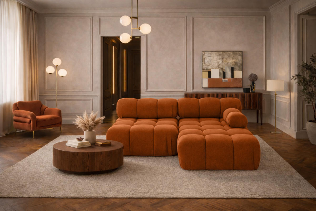 ECKSOFA L-Form Mini II Modular, Veloursstoff Salvador, Braun, Rechts, Selia - Braun, Holz (190/160cm) - Kaiser Möbel