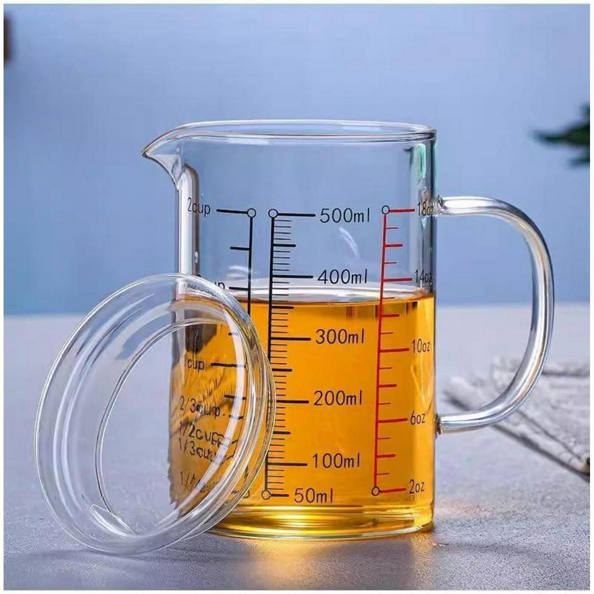 MESSBECHER Glas 500 ml mit Bambusdeckel - Transparent, Glas (0.5L)