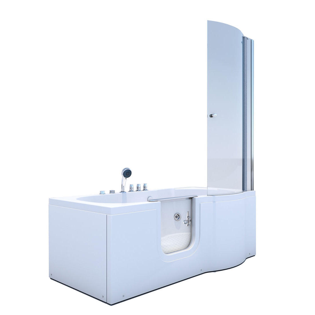 SENIORENDUSCHE Whirlpool mit Tür S12D-TH-WP-L-EC - Weiß, Glas/Kunststoff (85/200/170cm) - AcquaVapore by Sandra Jentho