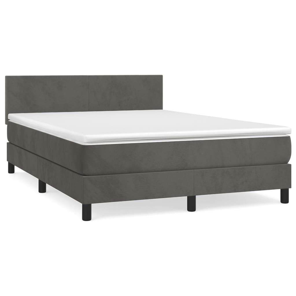 BOXBETT Mit Matratze Dunkelgrau 140/200 Cm Samt - Weiß, Textil (140/200cm) - vidaXL