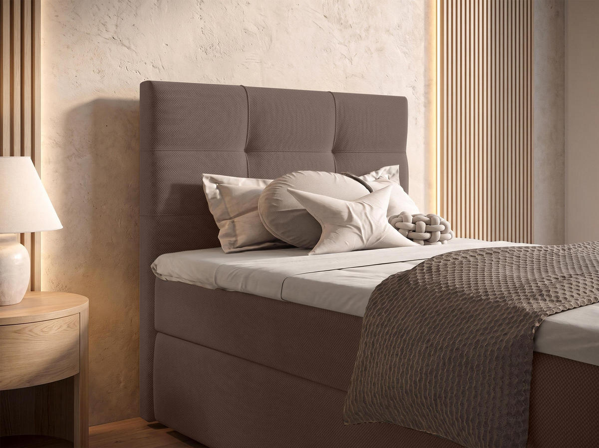 BOXBETT SAKARYA 100x200 cm mit Bettkasten und Matratze - Braun + TOPPER - Schwarz/Braun, Holz/Holzwerkstoff (100/200cm) - AX Living