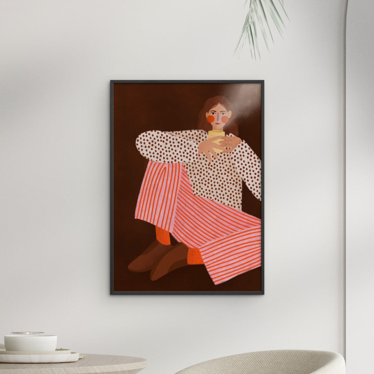 POSTER mit Rahmen Bea Muller - Woman With the Cup of Tea - Multicolor/Schwarz, Holz/Papier (70/100cm) - Poster&Frame