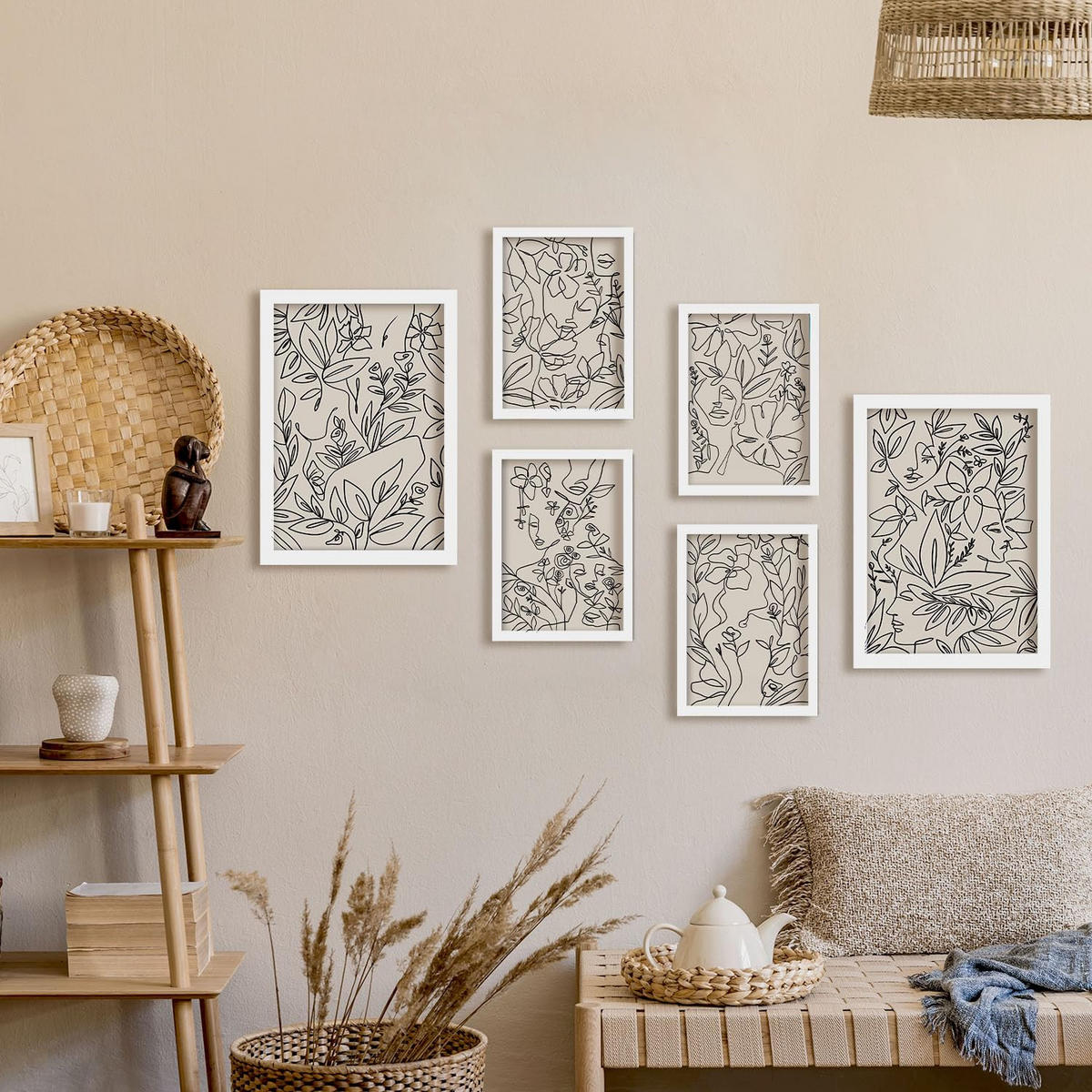 POSTER Set Mit 6 Ruffenrahmen 1 In Blume Zusammenfassung Ästhetische Dekorative Gemälde Für Ihr Wohnzimmer Schlafzimmer Zuhause A3 & A4 Weißer Rahmen - Weiß, Papier (29/3cm) - Nacnic