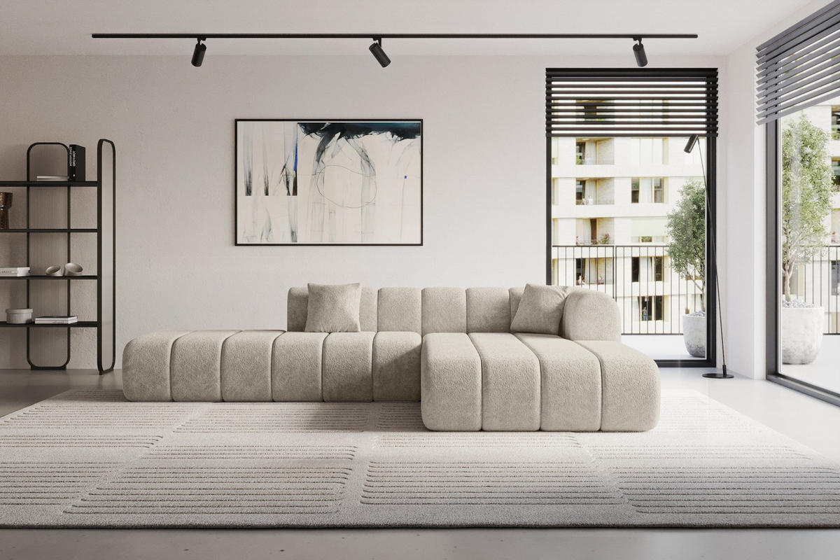 ROHOVÁ SEDAČKA s otomanem, pravá BILA-L 289x176x71 Béžová Žinylka - černá/šampaňská, kompozitní dřevo/textil (289/176cm) - ALTDECOR