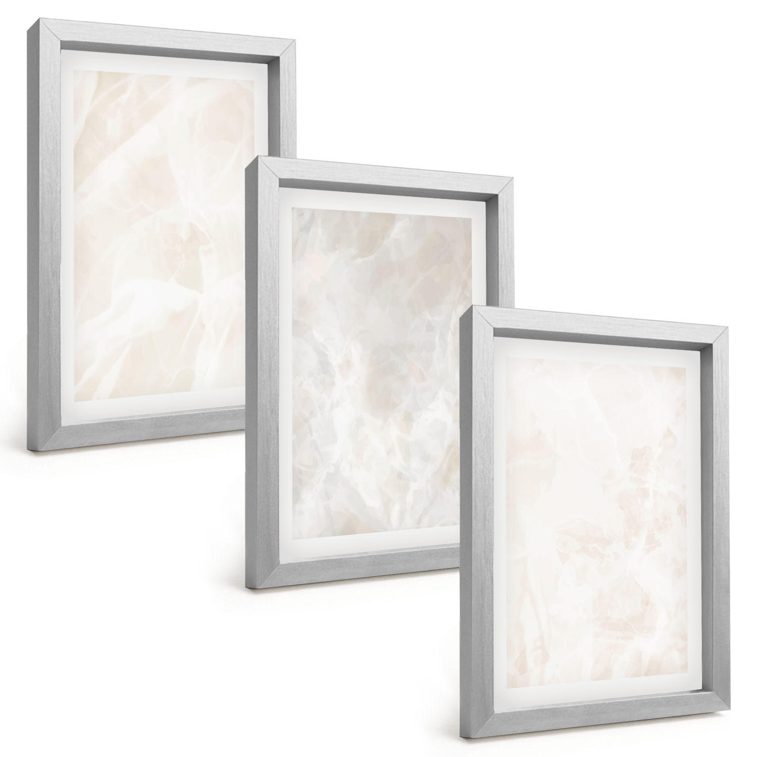 BILDER SET 3er Set - 20x30 cm Silberner Rahmen - Die Struktur von elegantem Marmor - Silberfarben, Kunststoff (20/30cm) - TULUP
