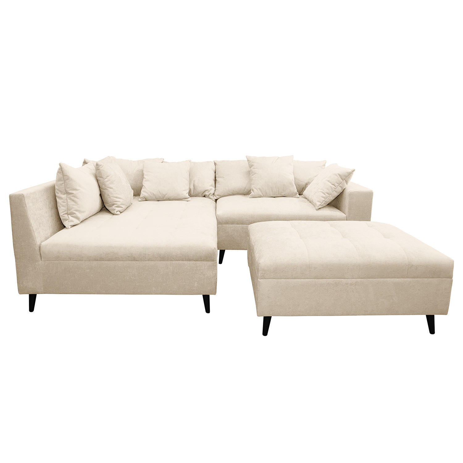 ECKSOFA mit Ottomane und Hocker - Beige/Schwarz, Birkenholz/Textil (247/174cm) - home24