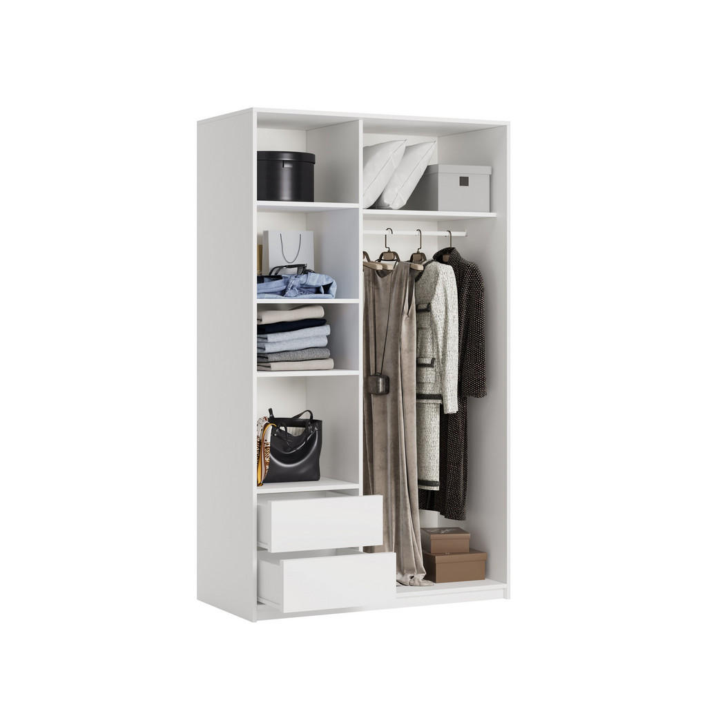 Thumbnail - Masseno Schwebetürenschrank, Weiß, Holzwerkstoff, 5 Fächer, 2 Schubladen, Rechteckig, 120x205x60 cm, Schlafzimmer, Kleid...