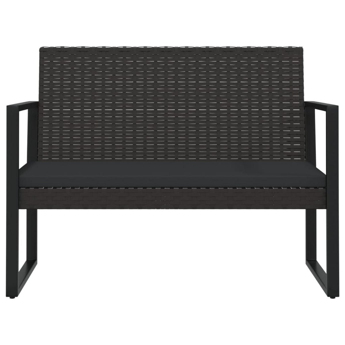 GARTENBANK mit Kissen Schwarz 106 cm Poly Rattan - Schwarz, Holz (106/74.5/57cm) - furnicato