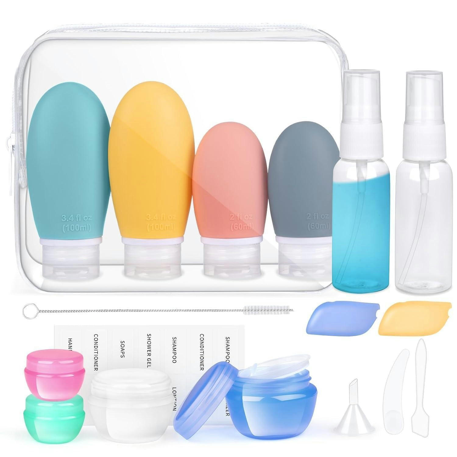REISEFLASCHEN Set 18-teilig Silikon TSA-zugelassen BPA-frei - Multicolor, Kunststoff (6/3/10cm)