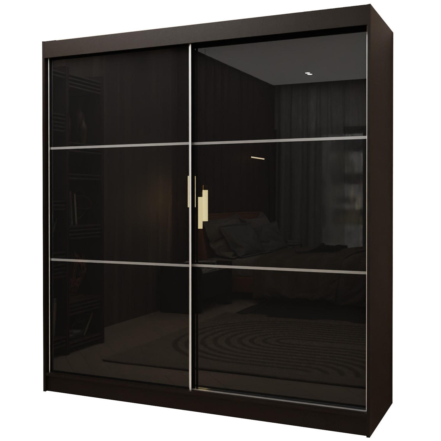 Masseno Schwebetürenschrank Schwarz 200x216x61 cm
