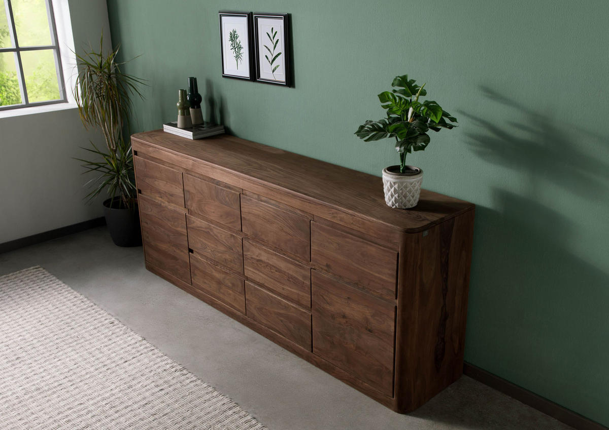 SIDEBOARD Sheesham 200x40x80 rot-braun gebeizt TORONTO #170 - Dunkelbraun, Holz (200/80/40cm) - Massivmoebel24