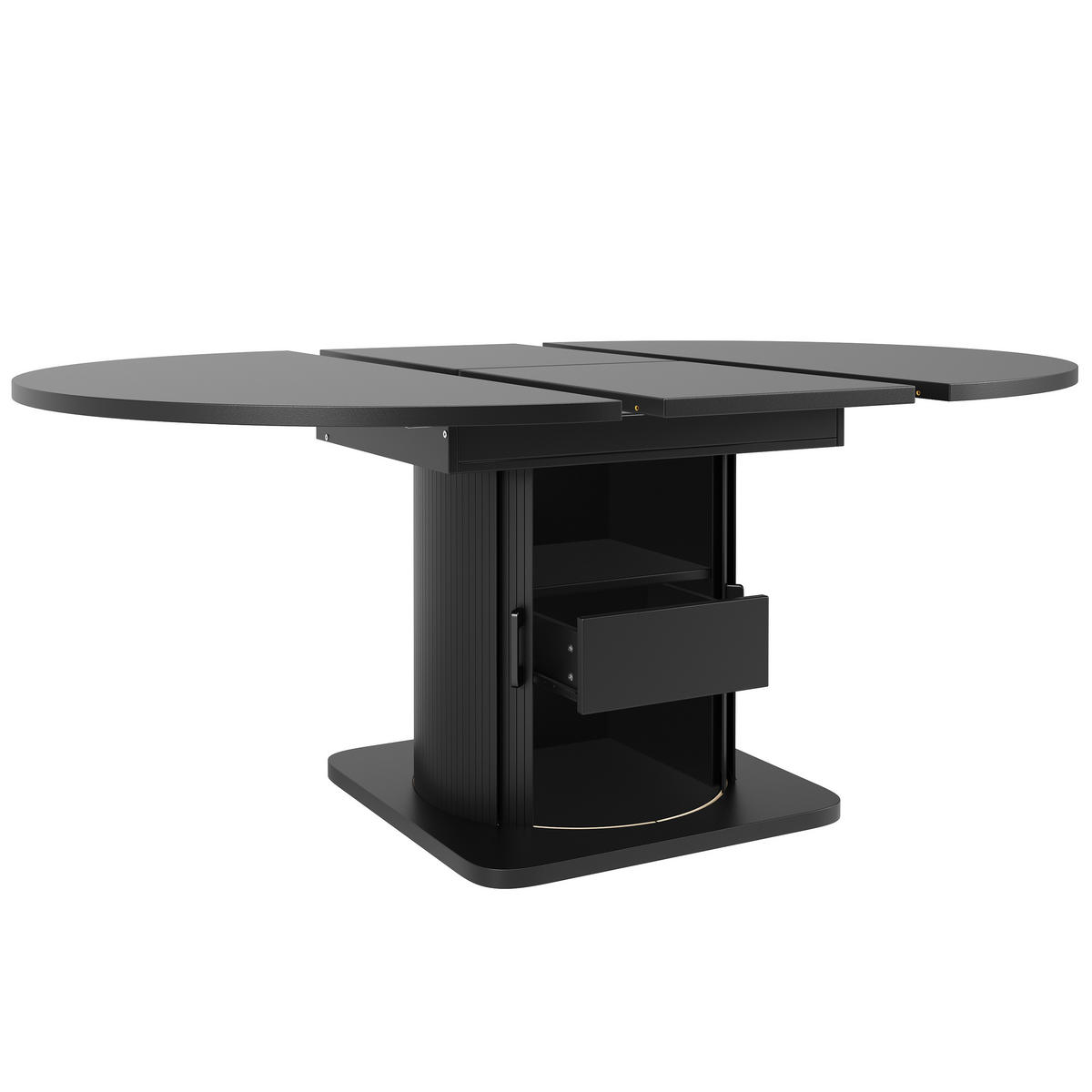 ESSTISCH in Schwarz Runder Küchentisch mit 118-158 ausziehbarer Tisch und Schubladen, 118-158/118/76cm - Schwarz, Holzwerkstoff (118/118/76cm) - STILVORA