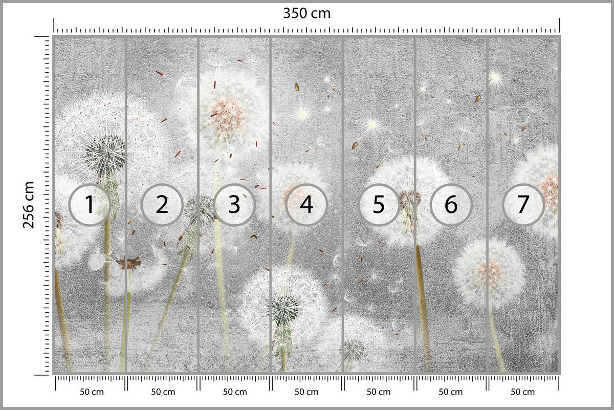 FOTOTAPETE für Schlafzimmer Retro Löwenzahn Beton Minimalistisch 350x256 - Gelb/Weiß, Papier (350/256cm) - Muralo