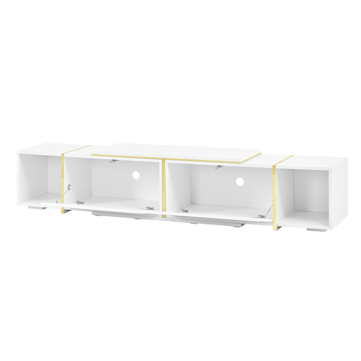 TV-LOWBOARD ausziehbar 275 x 35 x 37 cm, Spanplatte, Hochglanzfronten, Weiß - Weiß, Holzwerkstoff (275/37/35cm)
